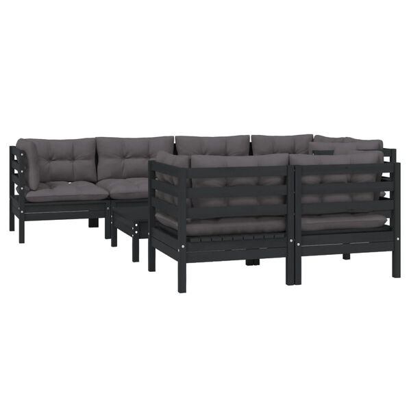 vidaXL Garden Lounge Set Black Solid pinewood, fabric (100% polyester)
