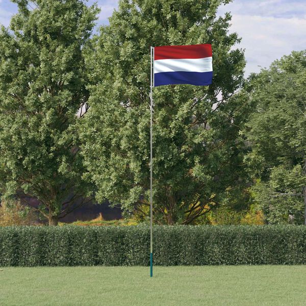 vidaXL Netherlands Flag Silver and Multicolor Aluminum, Polyester 18.2 ft