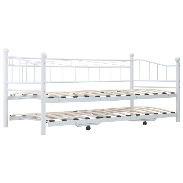 vidaXL Day Bed White Steel frame, Plywood slats