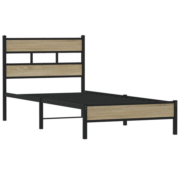 vidaXL Bed Frame Sonoma Oak Steel Twin Bed Frame Rectangular Modern