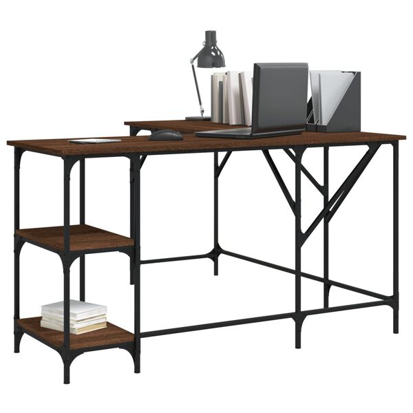 vidaXL Desk Brown Oak Engineered Wood, Metal Adjustable Feet Desk