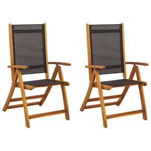 vidaXL Foldable Chair Set of 2 Black Solid Acacia wood and Textilene