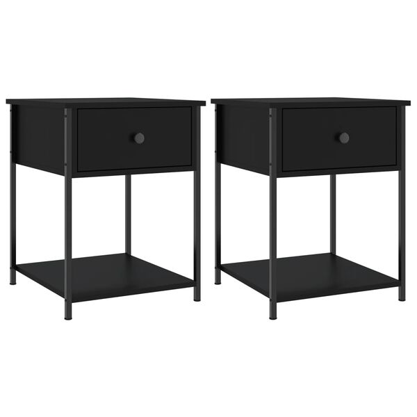 vidaXL Bedside Table Set of 2 Black Engineered wood, Iron