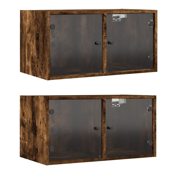 vidaXL Wall Cabinets with Glass Doors 2 pcs Smoked Oak 27"x14.6"x13.8"