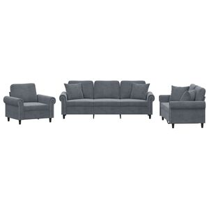 vidaXL Sofa Set Dark grey Velvet 3-seater, 2-seater, Chair Durable