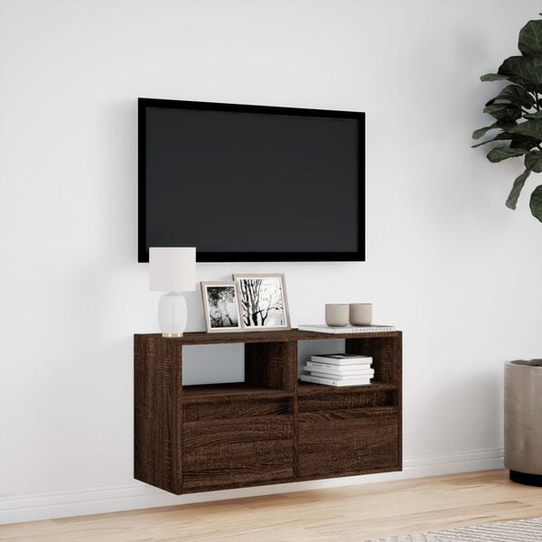 vidaXL TV Wall Cabinet Brown Oak Engineered Wood 31.5x12.2x17.7 in