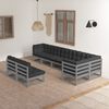 vidaXL Garden Lounge Set Grey Solid pine wood, fabric (100% polyester)