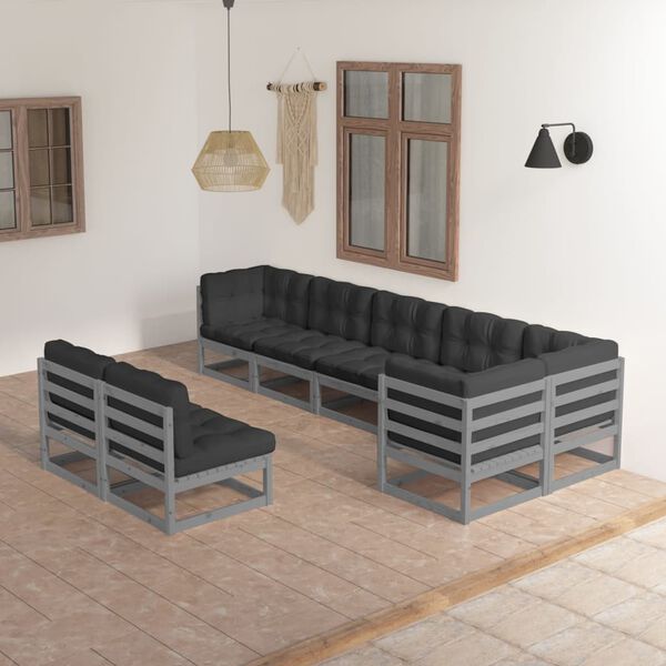 vidaXL Garden Lounge Set Grey Solid pine wood, fabric (100% polyester)