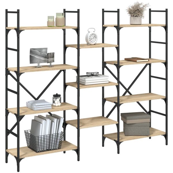 vidaXL Bookshelf Sonoma oak Engineered wood, powder-coated steel Tall