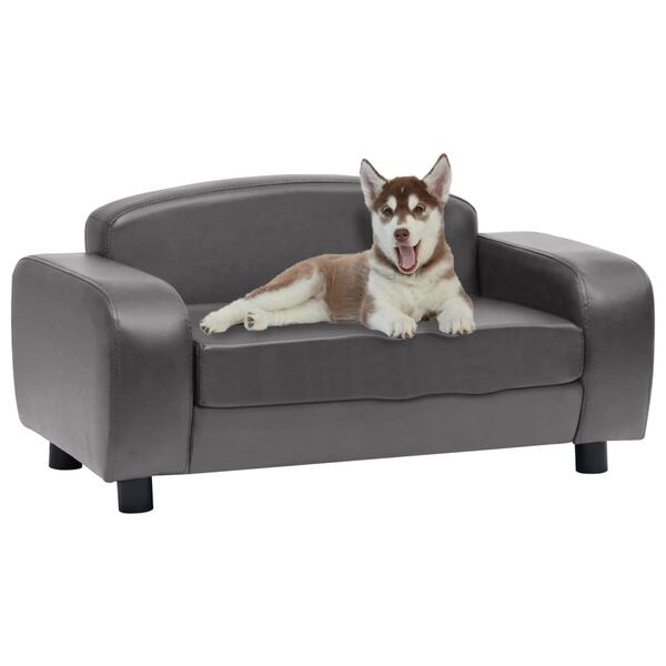 vidaXL Dog Sofa Grey Faux leather (100% polyurethane), solid fir wood, Foam