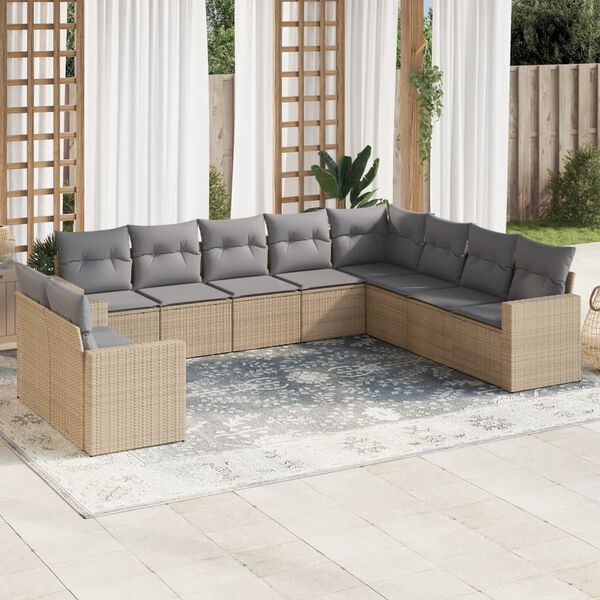 vidaXL Garden Sofa Set Beige Poly Rattan, Powder-Coated Steel Large
