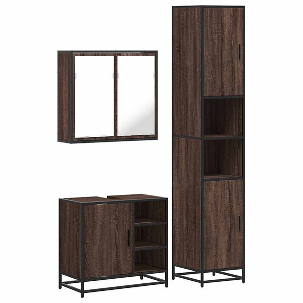 vidaXL Bathroom Furniture Set Brown Oak Engineered Wood, Metal, Glass Tall