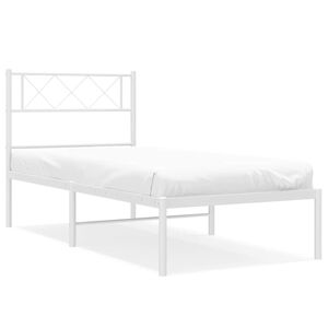 vidaXL Metal Bed Frame White Powder-Coated Steel Single