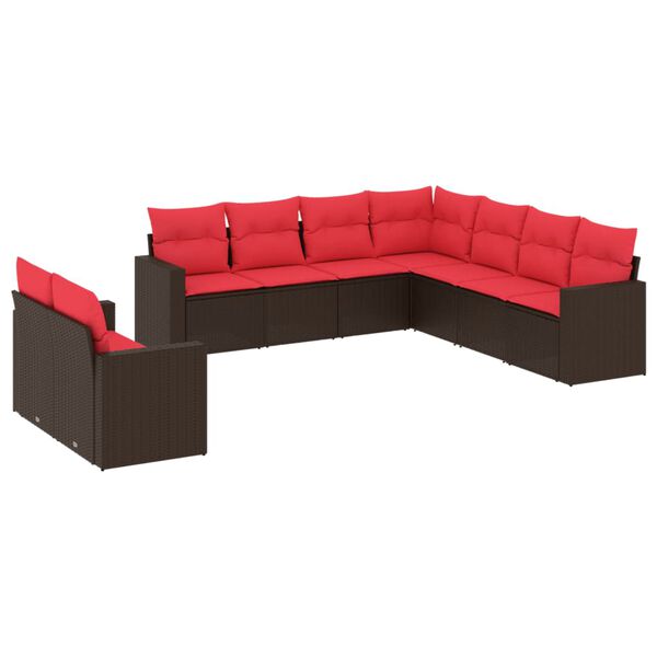 vidaXL 9 Piece Patio Sofa Set with Cushions Brown Poly Rattan