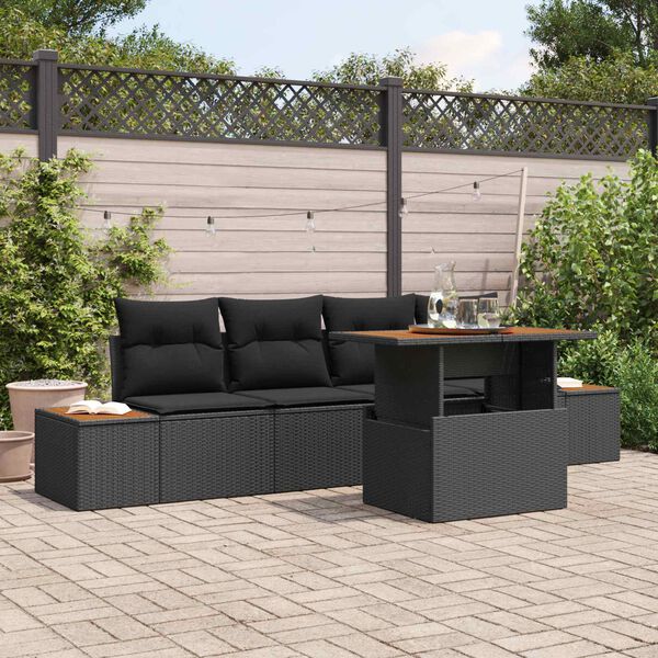 vidaXL Garden Sofa Set with Storage 5 pcs Black Poly rattan