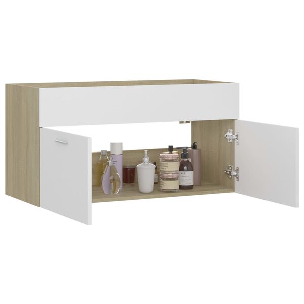vidaXL Sink Cabinet White and sonoma oak Engineered wood
