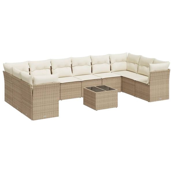 vidaXL Garden Sofa Set Beige PE rattan 11 Piece Set Modular