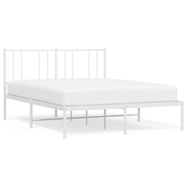 vidaXL Bed Frame White Steel 55.1 x 78.7 in Bed Frame Rectangular
