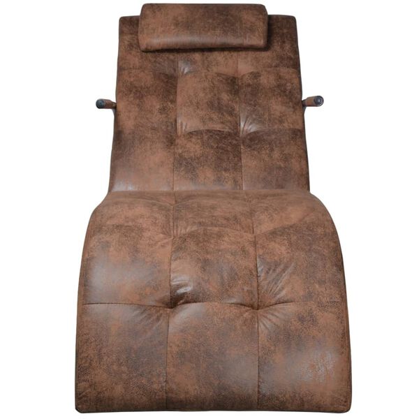 vidaXL Chaise Longue with Pillow Brown Suede Look Fabric