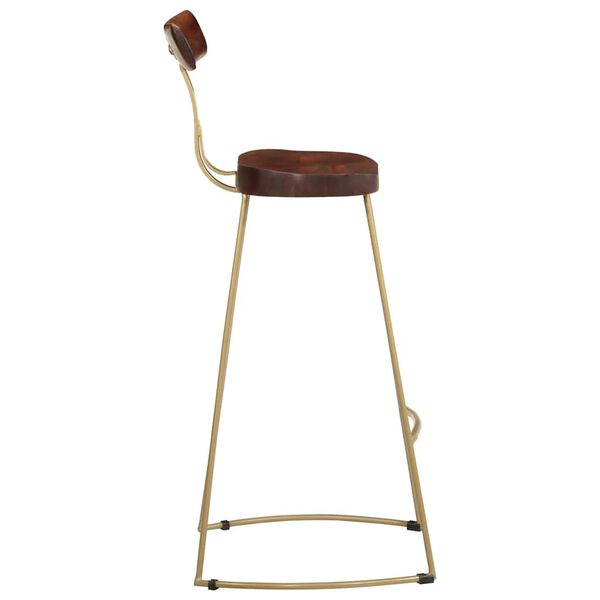 vidaXL Bar Stool Set of 2 Brown and Gold Solid Mango Wood, Iron Standard