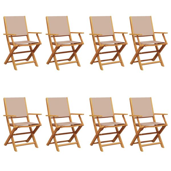 vidaXL Garden Chair Set of 8 Taupe Solid Acacia wood Medium Foldable