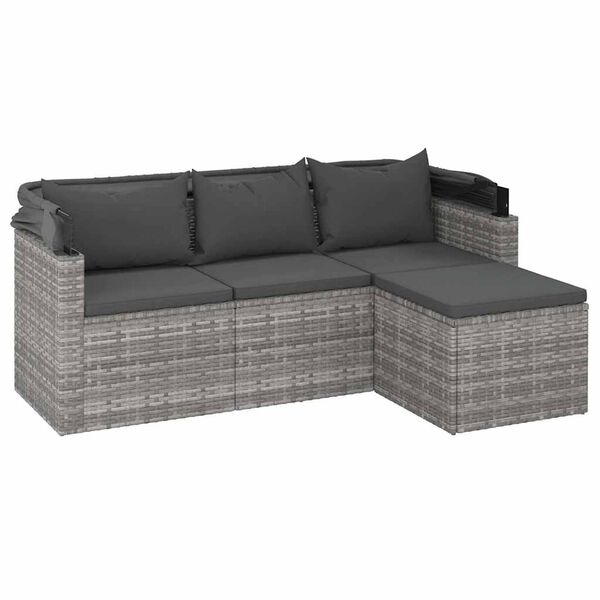 vidaXL 3-Seater Garden Sofa Grey PE Rattan 3 Seater Foldable