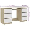 vidaXL Writing Desk White and Sonoma Oak Engineered Wood Writing Desk