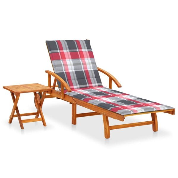 vidaXL Patio Sunlounger With Table Natural wood Solid acacia wood Standard