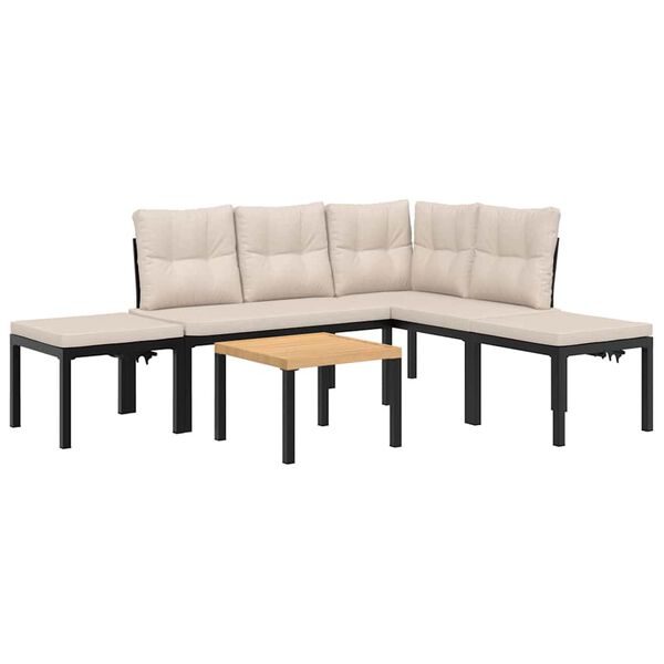 vidaXL Garden Sofa Set Black Powder-coated steel Medium Modular