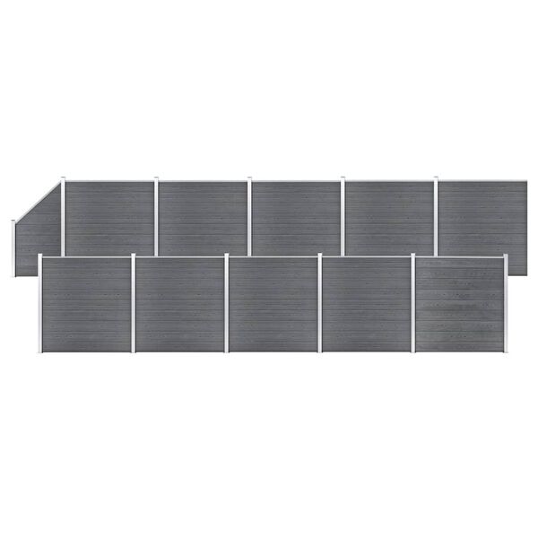 vidaXL WPC Fence Set 10 Square + 1 Slanted 720.5"x73.2" Gray