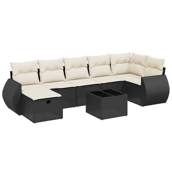 vidaXL Garden Sofa Set Black Poly Rattan Large Removable Covers