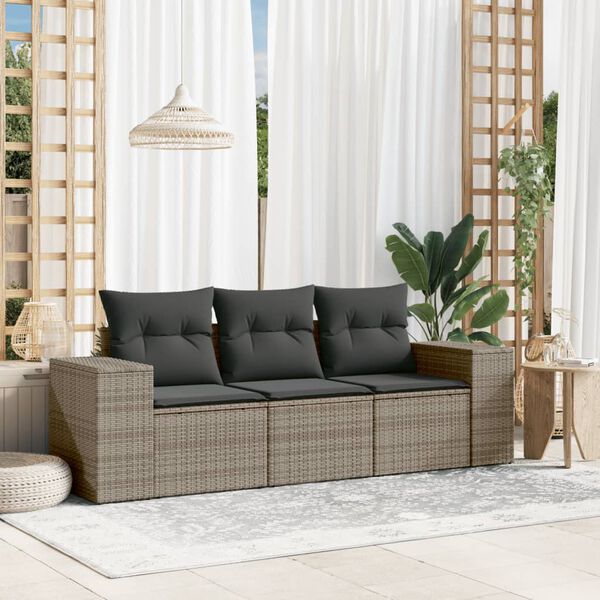 vidaXL Garden Sofa Set Grey PE rattan, powder-coated steel, polyester