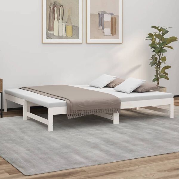 vidaXL Day Bed White Solid pinewood 2x Extendable Day Bed