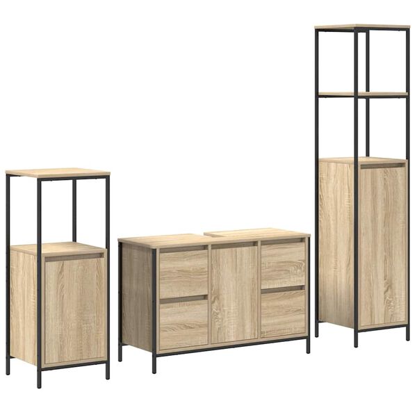 vidaXL Bathroom Furniture Set with Drawer 3 pcs Sonoma oak and Black