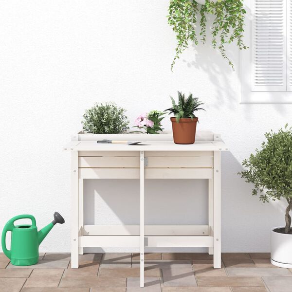 vidaXL Garden Planter White Solid Pine Wood Medium Foldable