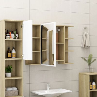 vidaXL Bathroom Mirror Cabinet White and Sonoma Oak 31.5"x8.1"x25.2" Chipboard
