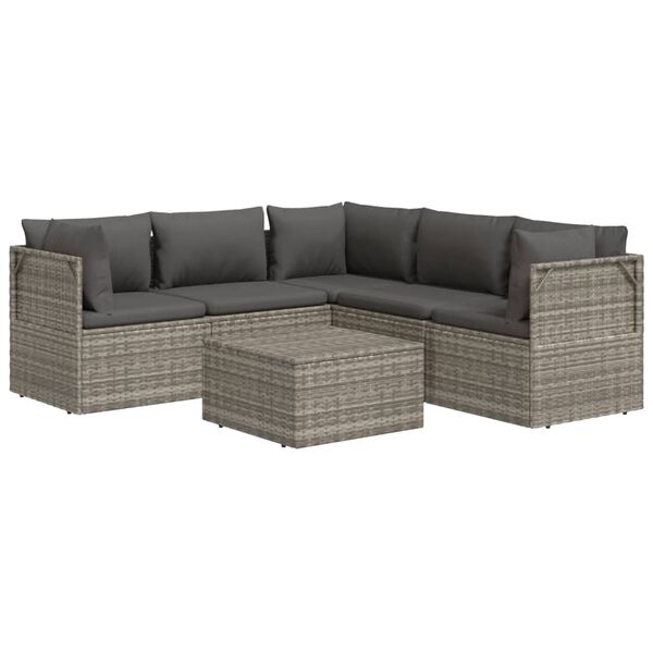 vidaXL Garden Lounge Set Grey PE rattan, powder-coated steel, polyester, PVC