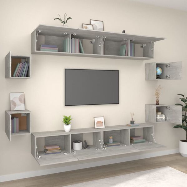 vidaXL 8 Piece TV Stand Set Concrete Gray Engineered Wood