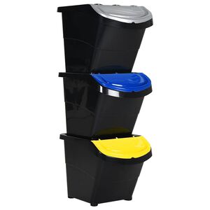 vidaXL Stackable Waste Bins with Lids 3 pcs Black PP 20.6 gal