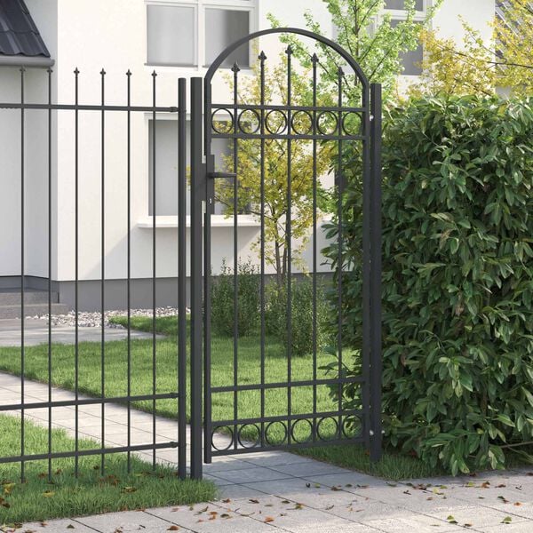vidaXL Fence Gate with Arched Top Steel 39.4" x 78.7" Black