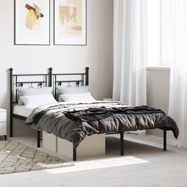 vidaXL Bed Frame Black Powder-Coated Steel Full Bed Frame Rectangular