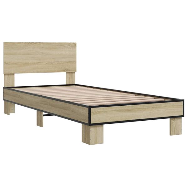vidaXL Bed Frame Sonoma Oak Engineered wood, metal Twin Durable