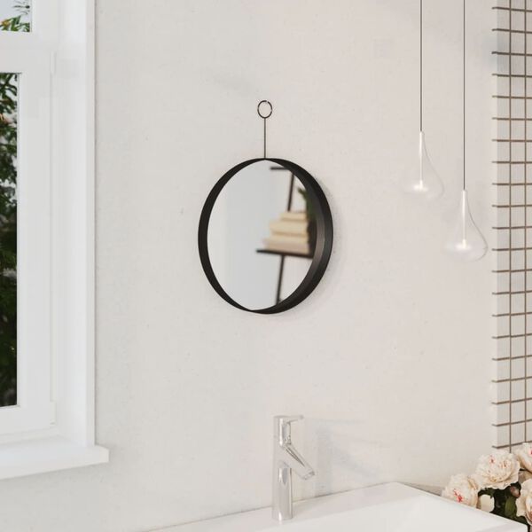 vidaXL Hanging Mirror Black Glass 11.8 in diameter Minimalistic