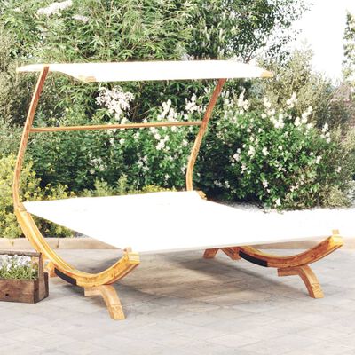 vidaXL Patio Lounge Bed with Canopy 65"x79.9"x54.3" Solid Bent Wood Cream