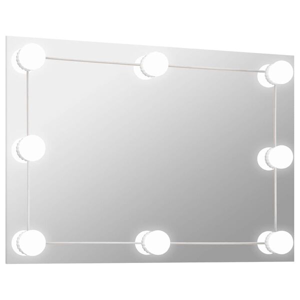 vidaXL Wall Mirror With Led Light Silver Glass, Plastic Medium