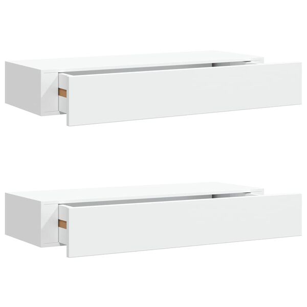 vidaXL Wall-mounted Drawer Shelves 2 pcs White 60x23,5x3.9 " MDF
