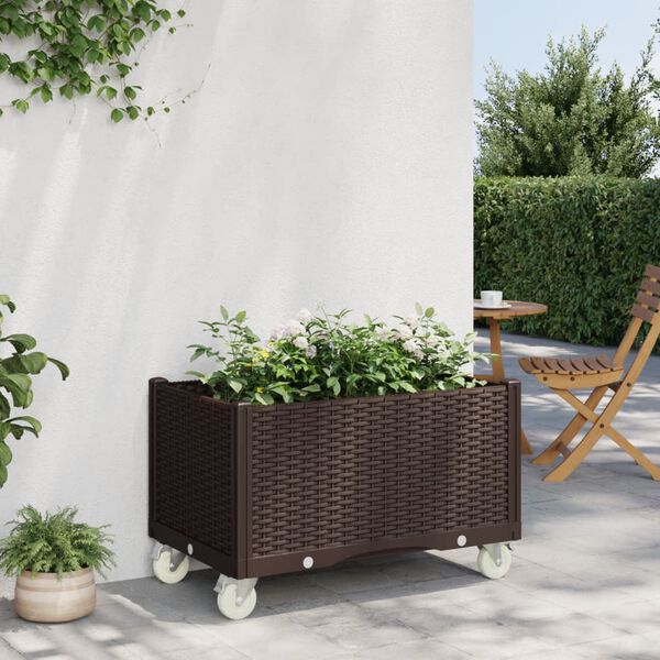 vidaXL Garden Planter with Wheels Brown 31.5"x19.7"x21.3" PP