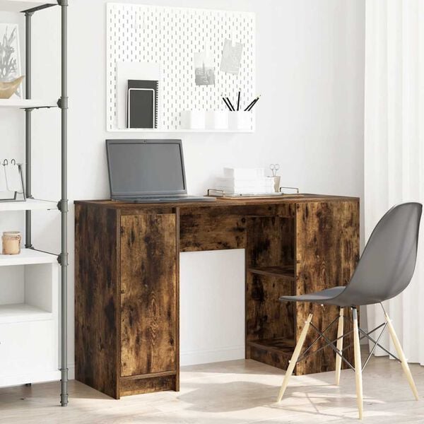 vidaXL Desk Smoked Oak Engineered Wood Standard Desk Size Desk