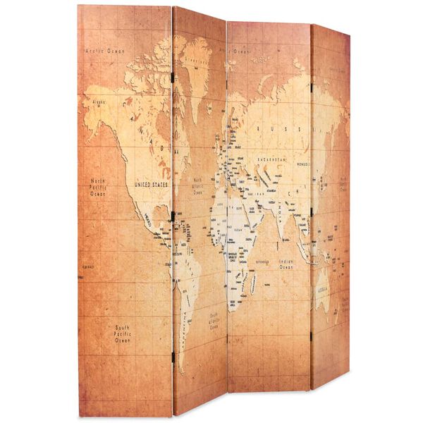 vidaXL Folding Room Divider 63.0x66.9" World Map Yellow