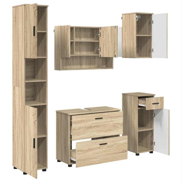 vidaXL Bathroom Furniture Set with Drawer with Shelf 5 pcs Sonoma Oak